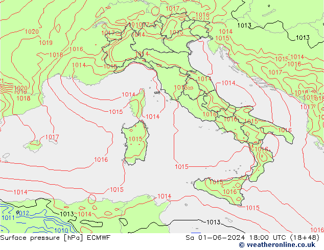 Pressione al suolo ECMWF sab 01.06.2024 18 UTC