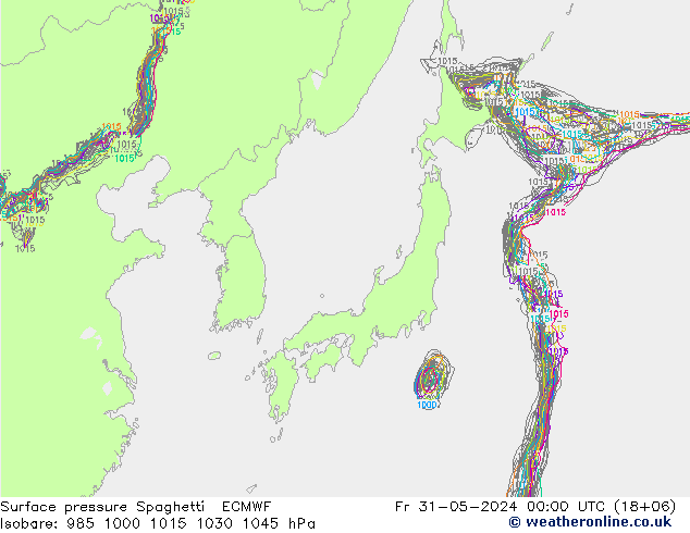 Pressione al suolo Spaghetti ECMWF ven 31.05.2024 00 UTC