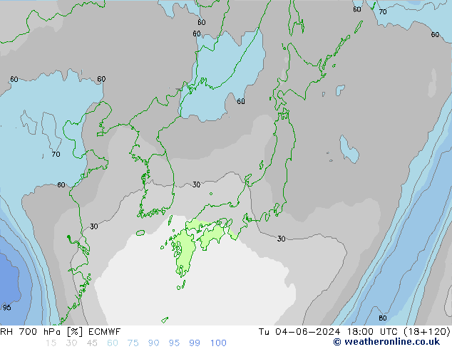 RH 700 hPa ECMWF mar 04.06.2024 18 UTC