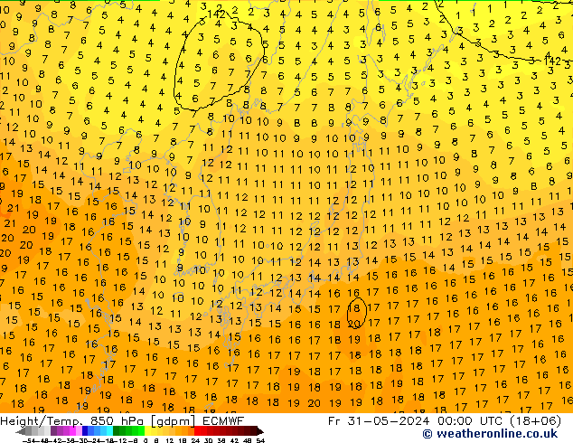 Height/Temp. 850 hPa ECMWF Sex 31.05.2024 00 UTC