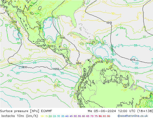 Isotachs (kph) ECMWF  05.06.2024 12 UTC