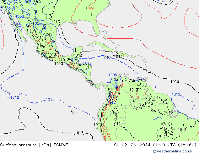 Atmosférický tlak ECMWF Ne 02.06.2024 06 UTC