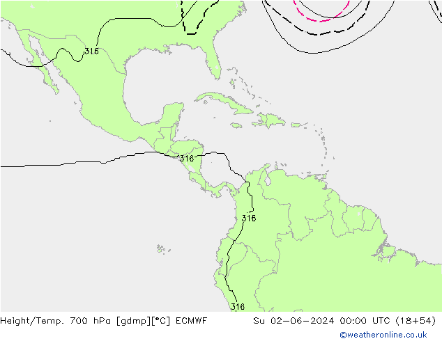 Height/Temp. 700 hPa ECMWF Su 02.06.2024 00 UTC