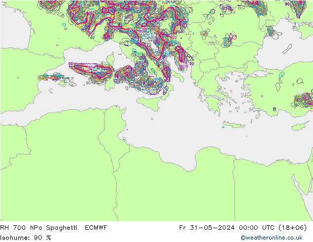 RH 700 hPa Spaghetti ECMWF pt. 31.05.2024 00 UTC