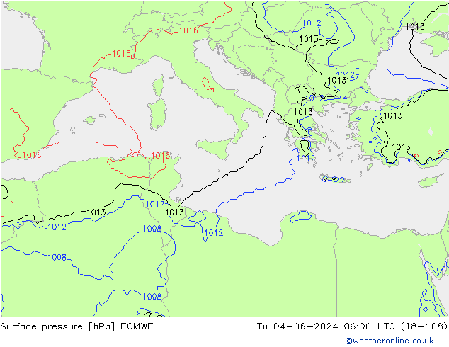 Yer basıncı ECMWF Sa 04.06.2024 06 UTC