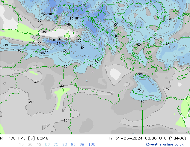 RH 700 hPa ECMWF  31.05.2024 00 UTC