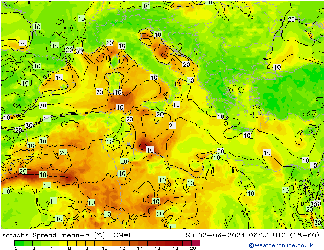 Isotachs Spread ECMWF Dom 02.06.2024 06 UTC