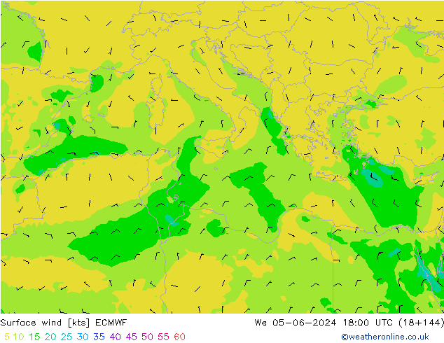 Rüzgar 10 m ECMWF Çar 05.06.2024 18 UTC