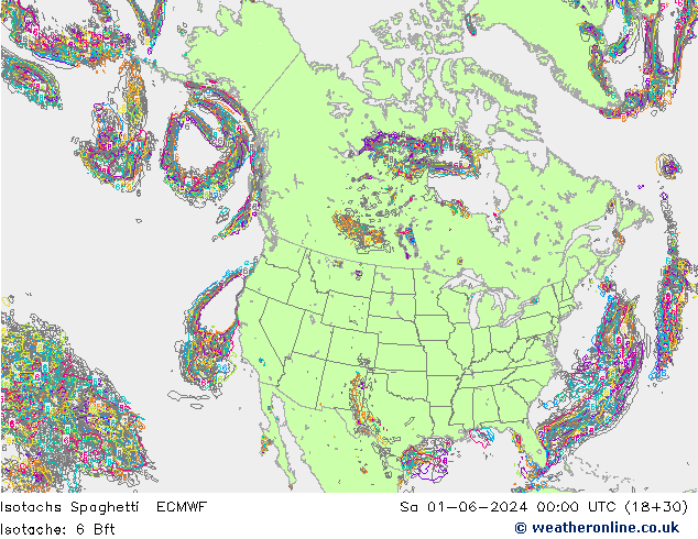 Isotachen Spaghetti ECMWF za 01.06.2024 00 UTC