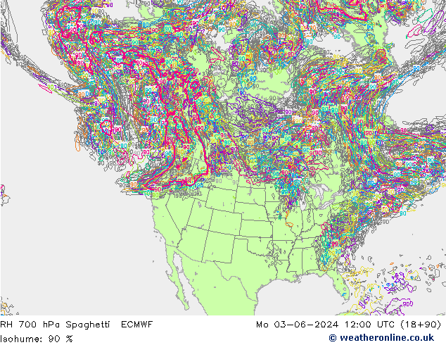 Humedad rel. 700hPa Spaghetti ECMWF lun 03.06.2024 12 UTC