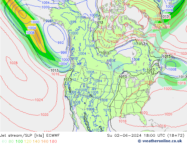 Polarjet/Bodendruck ECMWF So 02.06.2024 18 UTC