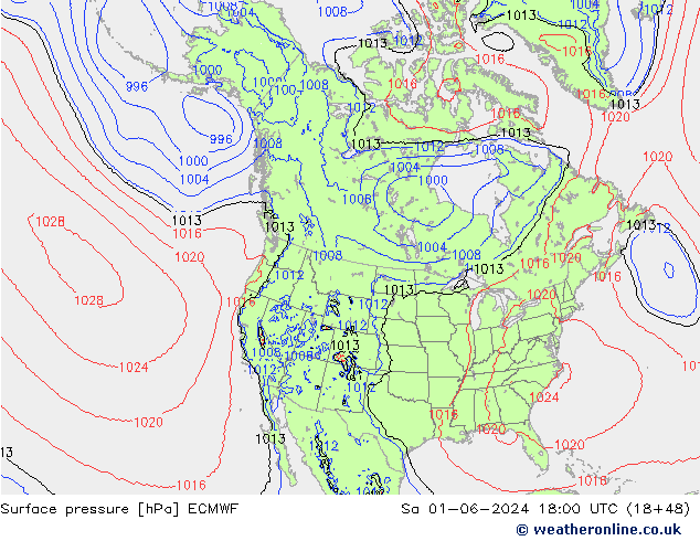 Surface pressure ECMWF Sa 01.06.2024 18 UTC