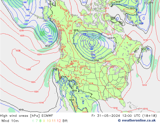 High wind areas ECMWF Pá 31.05.2024 12 UTC