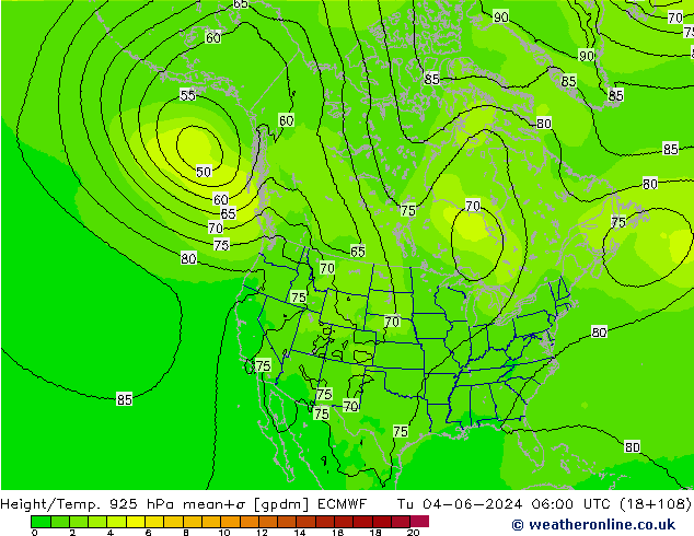 Height/Temp. 925 hPa ECMWF Tu 04.06.2024 06 UTC