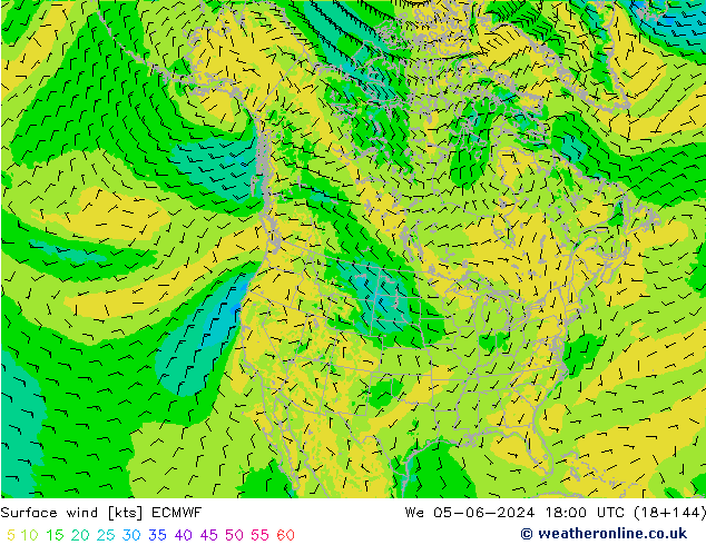 Viento 10 m ECMWF mié 05.06.2024 18 UTC