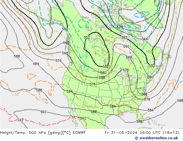 Height/Temp. 500 hPa ECMWF ven 31.05.2024 06 UTC