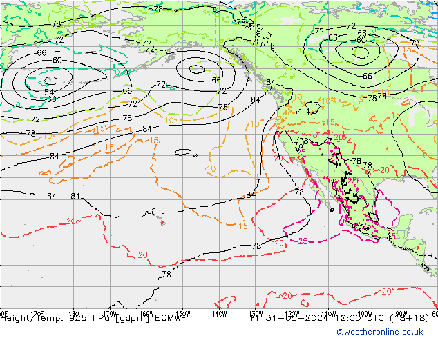 Height/Temp. 925 hPa ECMWF pt. 31.05.2024 12 UTC