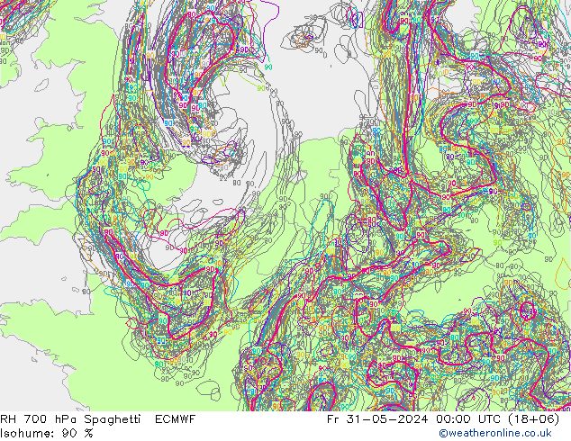 RH 700 hPa Spaghetti ECMWF Fr 31.05.2024 00 UTC