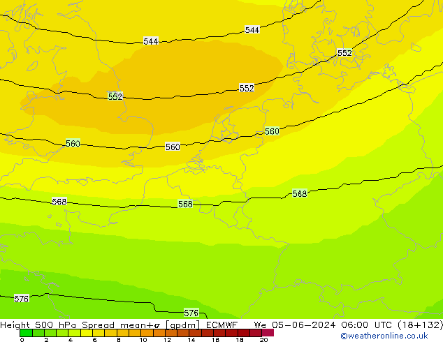 Height 500 hPa Spread ECMWF Mi 05.06.2024 06 UTC