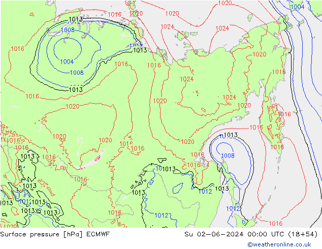 pressão do solo ECMWF Dom 02.06.2024 00 UTC