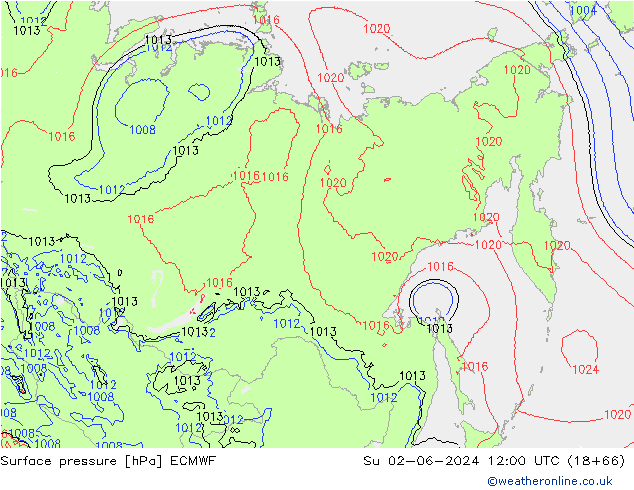 Luchtdruk (Grond) ECMWF zo 02.06.2024 12 UTC