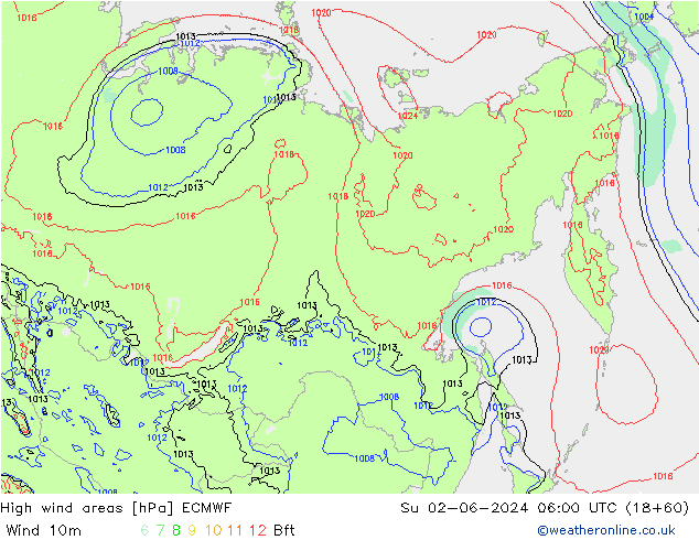 High wind areas ECMWF  02.06.2024 06 UTC