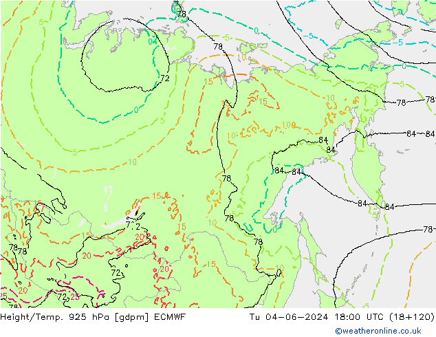 Height/Temp. 925 гПа ECMWF вт 04.06.2024 18 UTC