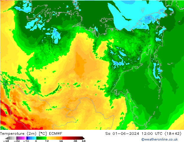 Temperature (2m) ECMWF Sa 01.06.2024 12 UTC