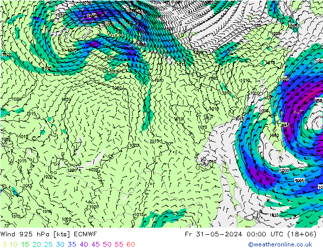 Viento 925 hPa ECMWF vie 31.05.2024 00 UTC