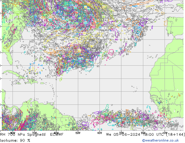 RH 700 hPa Spaghetti ECMWF  05.06.2024 18 UTC