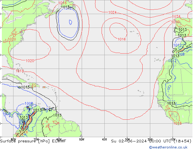 Surface pressure ECMWF Su 02.06.2024 00 UTC