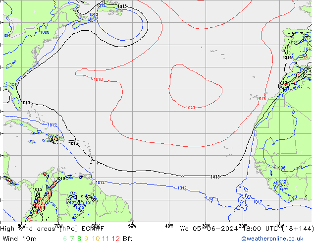 High wind areas ECMWF Qua 05.06.2024 18 UTC