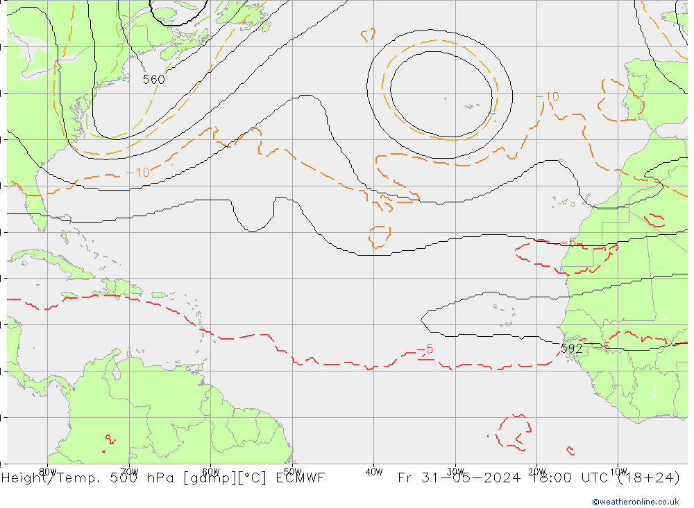 Yükseklik/Sıc. 500 hPa ECMWF Cu 31.05.2024 18 UTC
