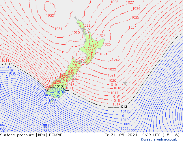 pressão do solo ECMWF Sex 31.05.2024 12 UTC