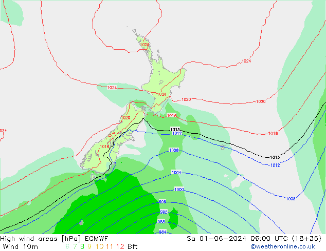 High wind areas ECMWF sáb 01.06.2024 06 UTC