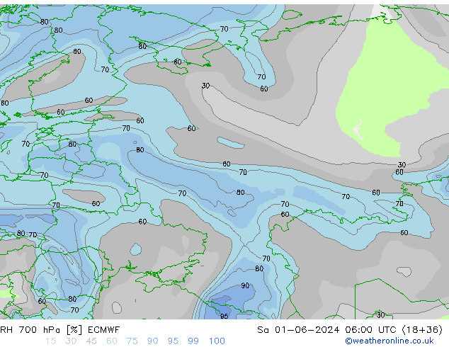 RH 700 hPa ECMWF  01.06.2024 06 UTC