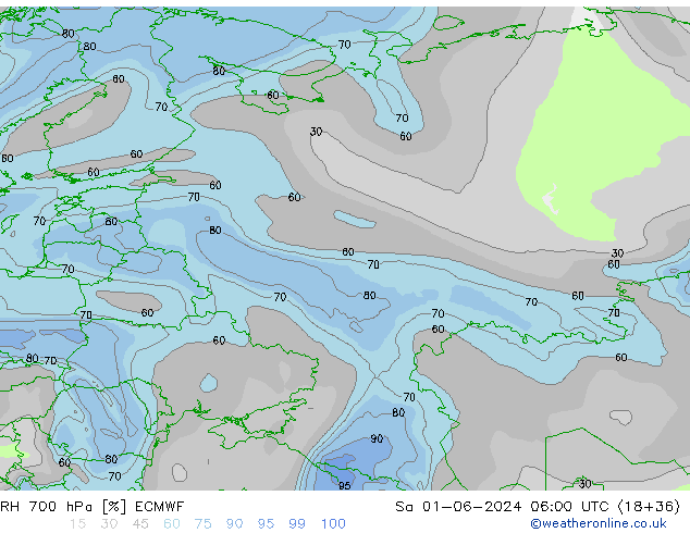 RH 700 hPa ECMWF Sa 01.06.2024 06 UTC