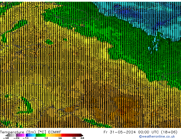 mapa temperatury (2m) ECMWF pt. 31.05.2024 00 UTC