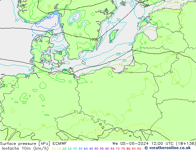 Isotachs (kph) ECMWF ср 05.06.2024 12 UTC