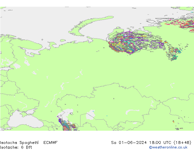 Isotachen Spaghetti ECMWF za 01.06.2024 18 UTC