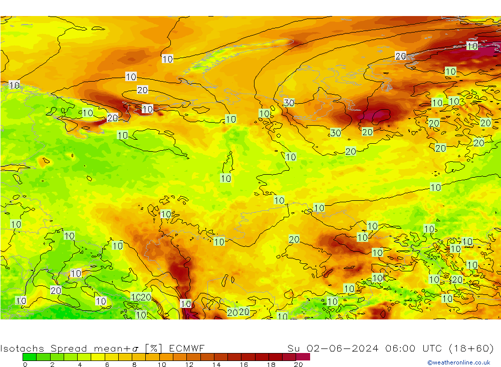 Isotachs Spread ECMWF Su 02.06.2024 06 UTC