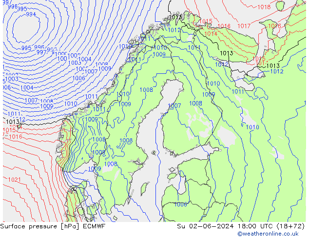 Pressione al suolo ECMWF dom 02.06.2024 18 UTC