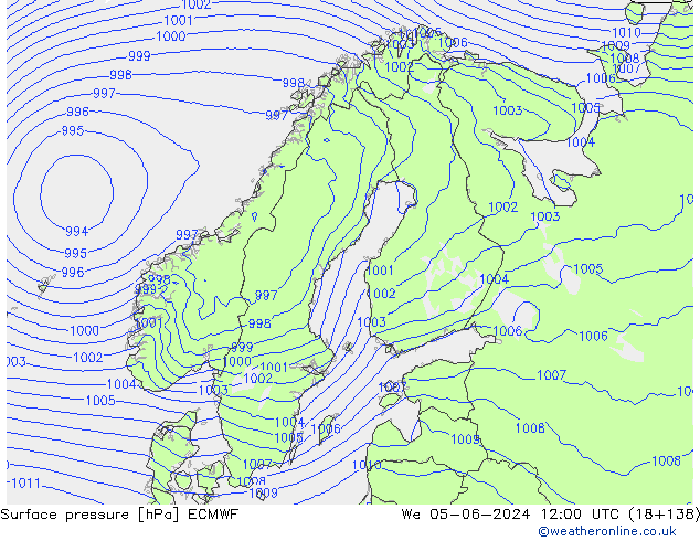 Presión superficial ECMWF mié 05.06.2024 12 UTC