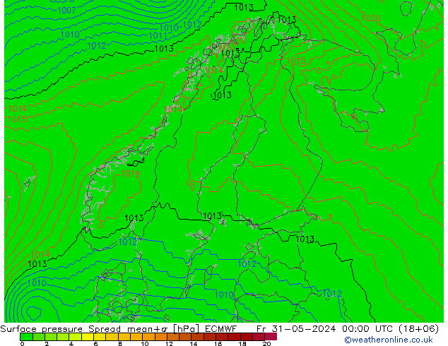地面气压 Spread ECMWF 星期五 31.05.2024 00 UTC