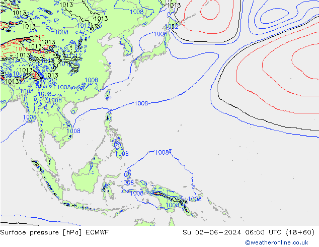 Pressione al suolo ECMWF dom 02.06.2024 06 UTC