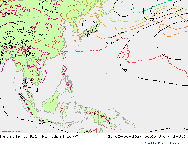 Height/Temp. 925 hPa ECMWF Dom 02.06.2024 06 UTC