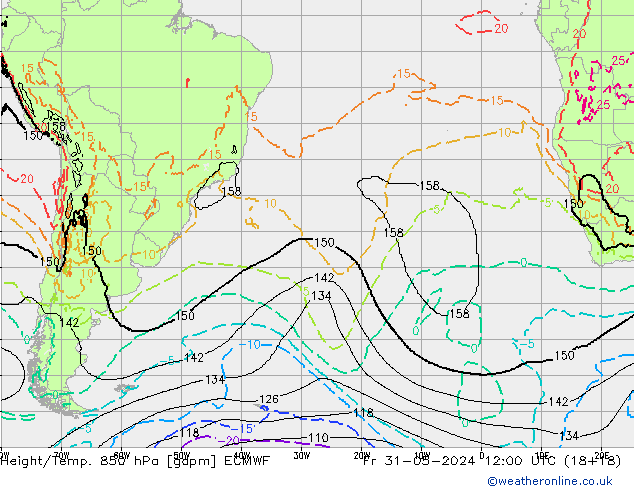 Yükseklik/Sıc. 850 hPa ECMWF Cu 31.05.2024 12 UTC