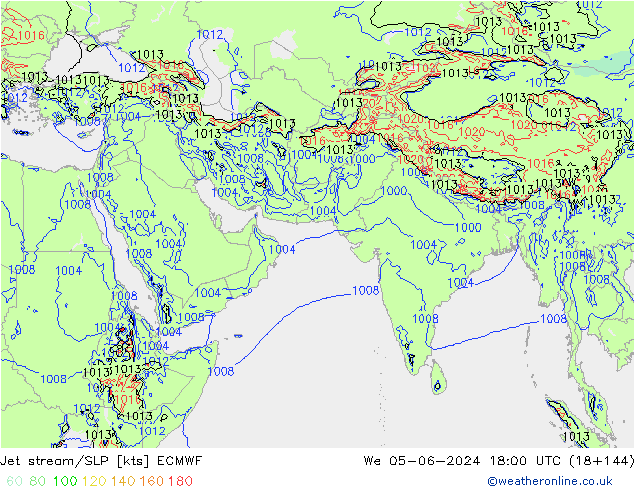 Straalstroom/SLP ECMWF wo 05.06.2024 18 UTC