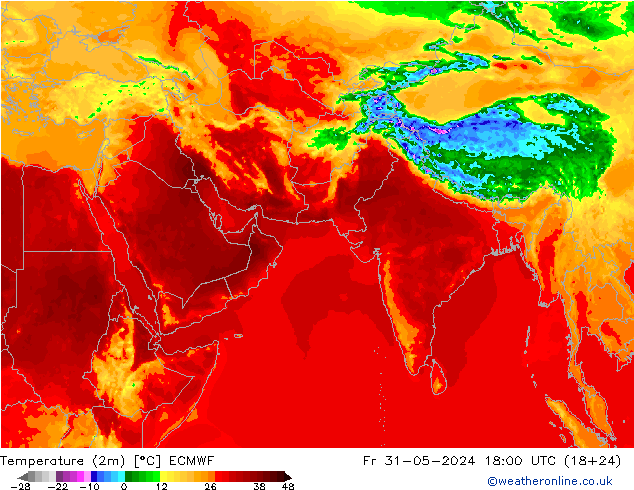 Temperature (2m) ECMWF Fr 31.05.2024 18 UTC