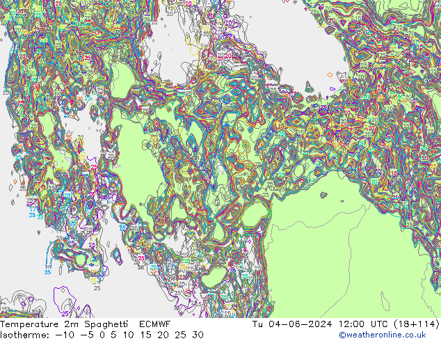 température 2m Spaghetti ECMWF mar 04.06.2024 12 UTC